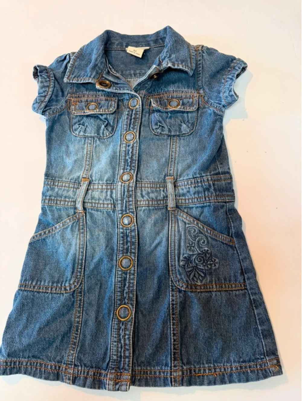 Vintage Cherokee Girls Blue Denim Short Sleeve Button Front Dress 3T